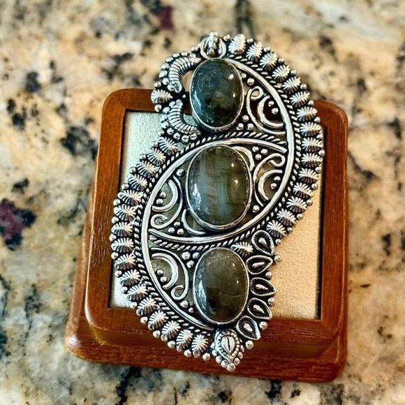 Stunning Bali Abstract Labradorite Sterling Silver Pendant Statement Necklace - Picture 2 of 6